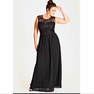 City Chic Black Beaded Lace Gown